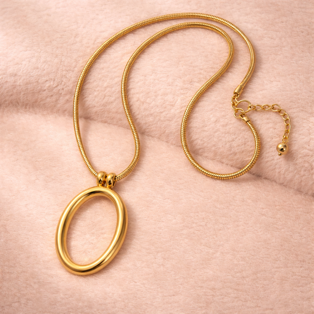 Gold Oval Pendant Necklace