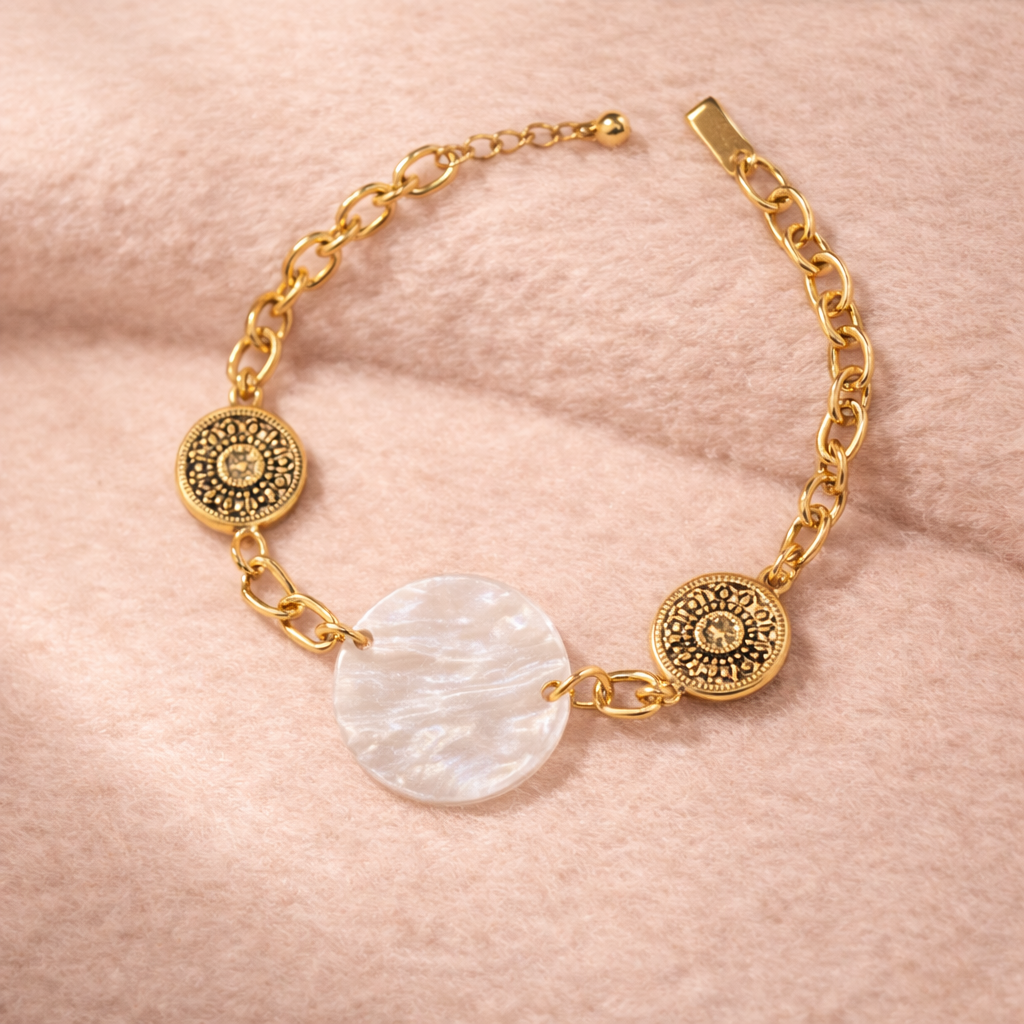 Gold Charm Bracelet with Pearl Shell