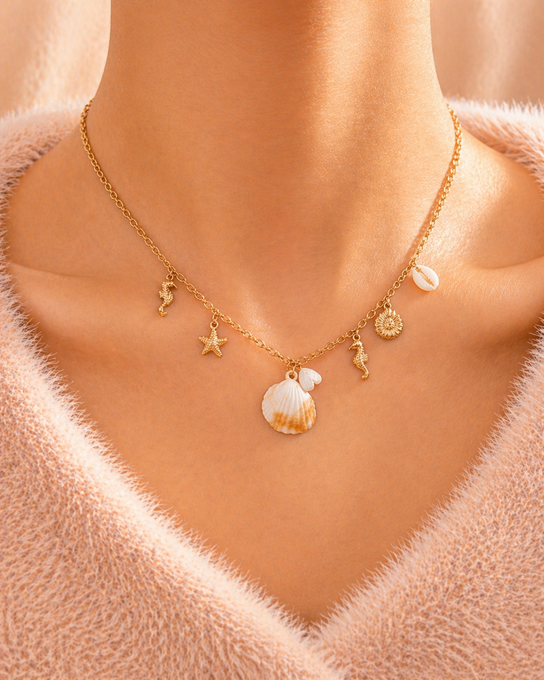 Gold Sea Charm Necklace
