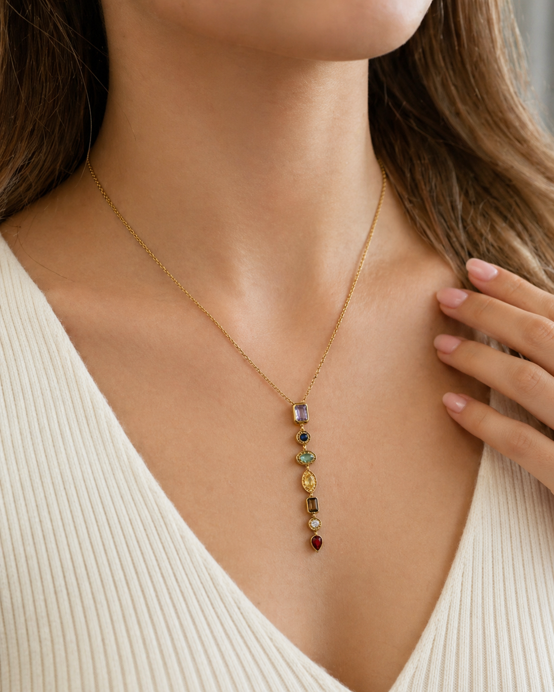 Multicolor Gemstone Drop Necklace