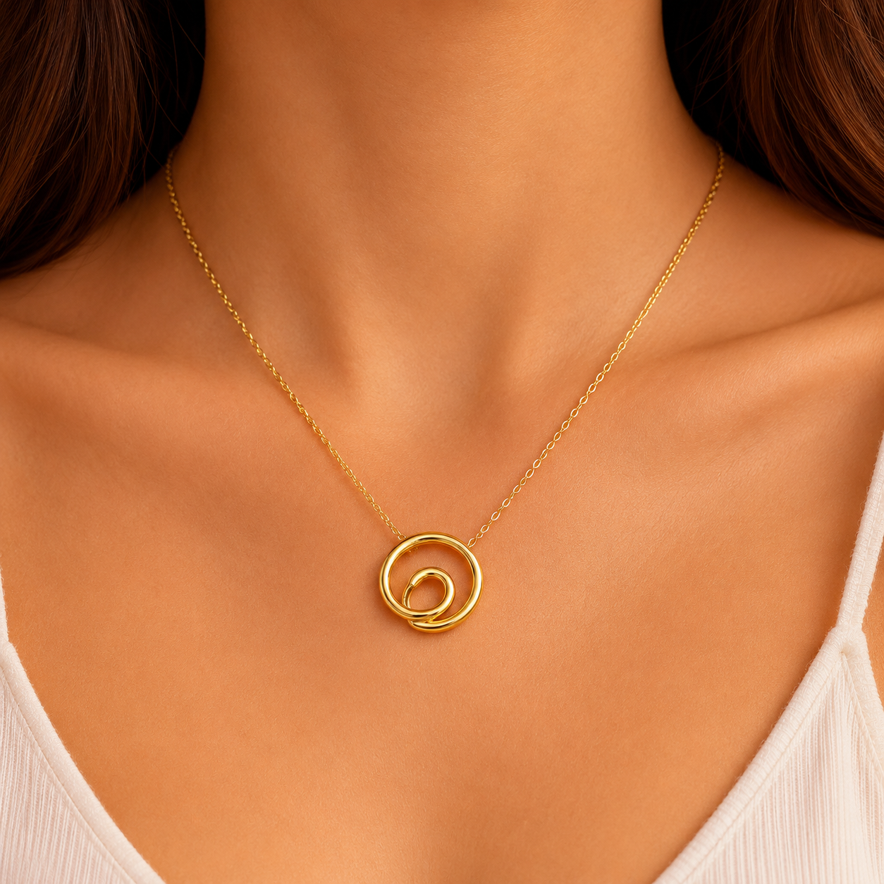 Gold Double Circle Pendant Necklace