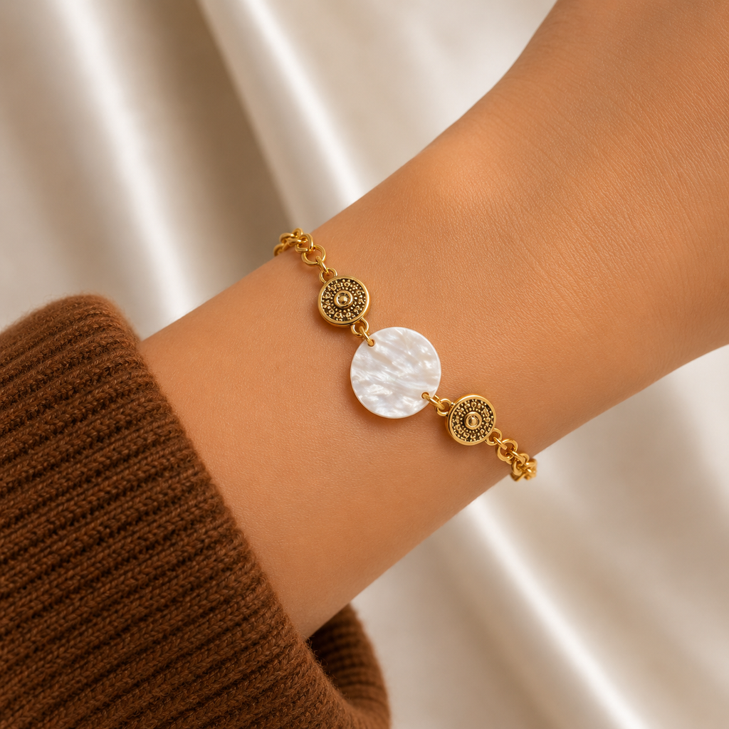 Gold Charm Bracelet with Pearl Shell