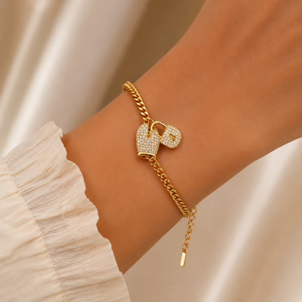 Lock Charm Bracelet with Crystal Detail