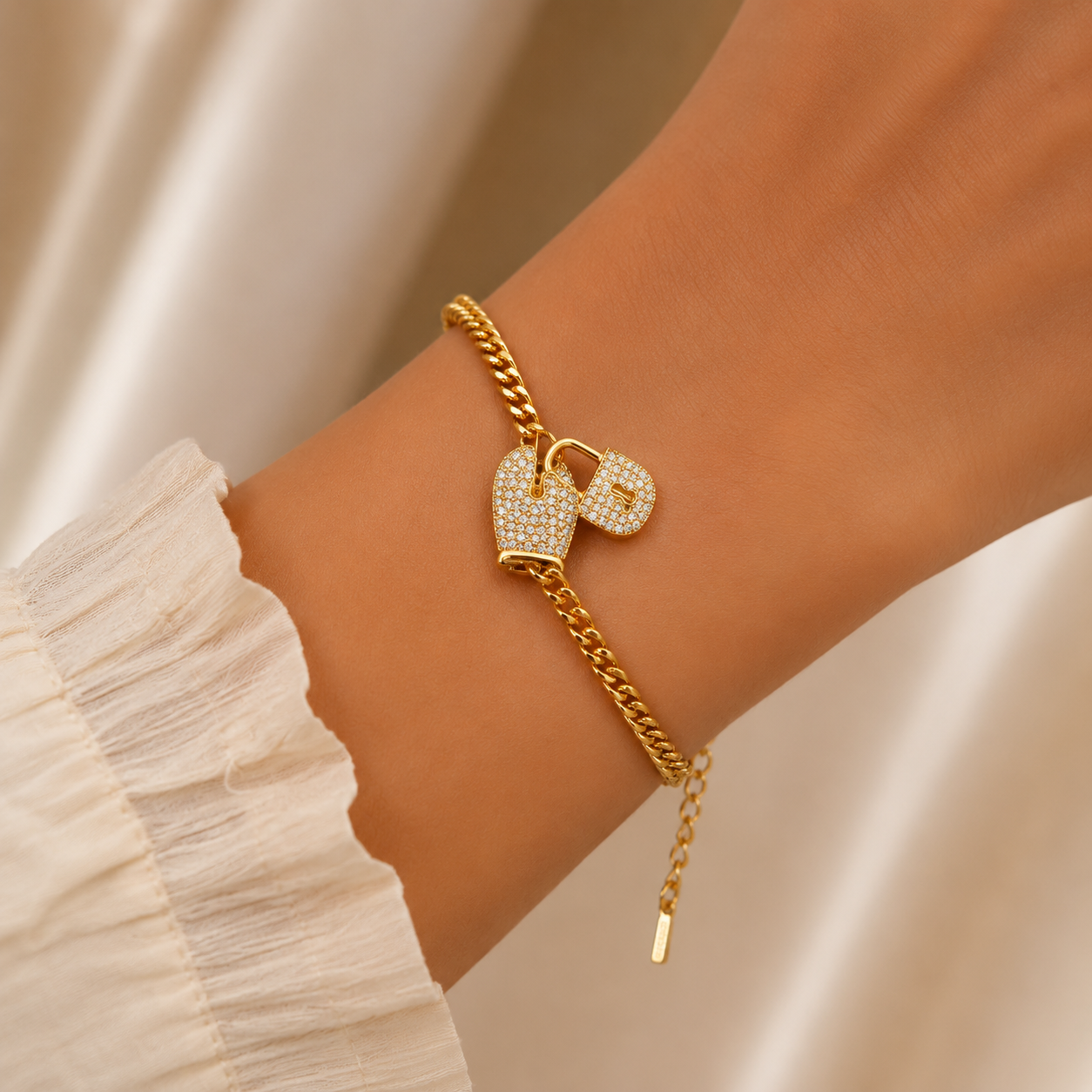 Lock Charm Bracelet with Crystal Detail
