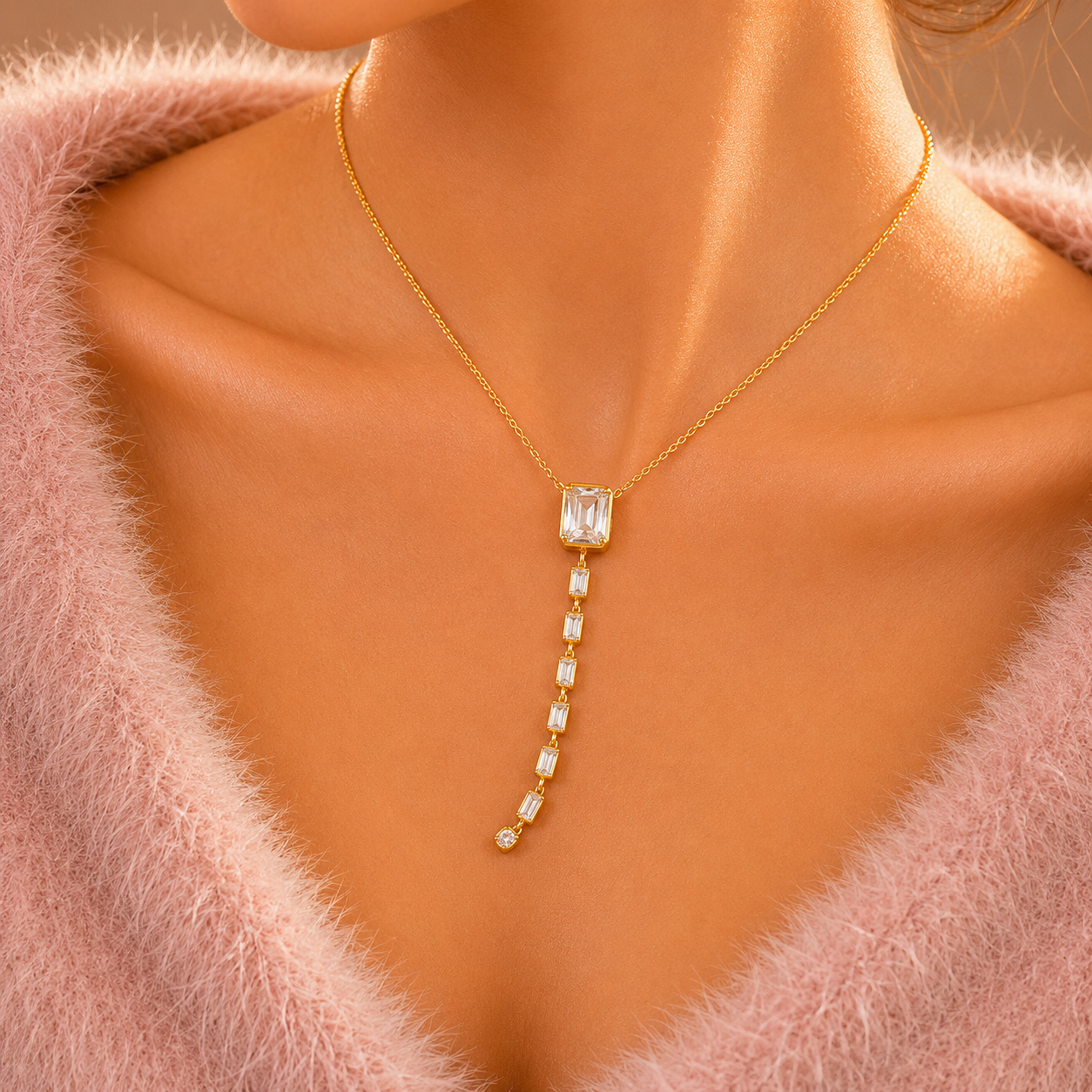 Gold Crystal Drop Necklace