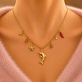 Gold Charm Necklace with Dolphin Pendant