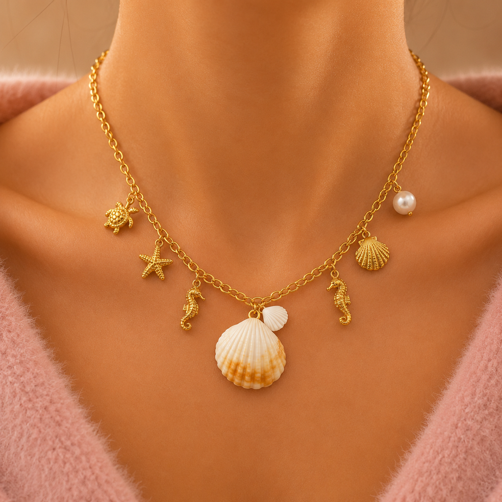 Gold Sea Charm Necklace