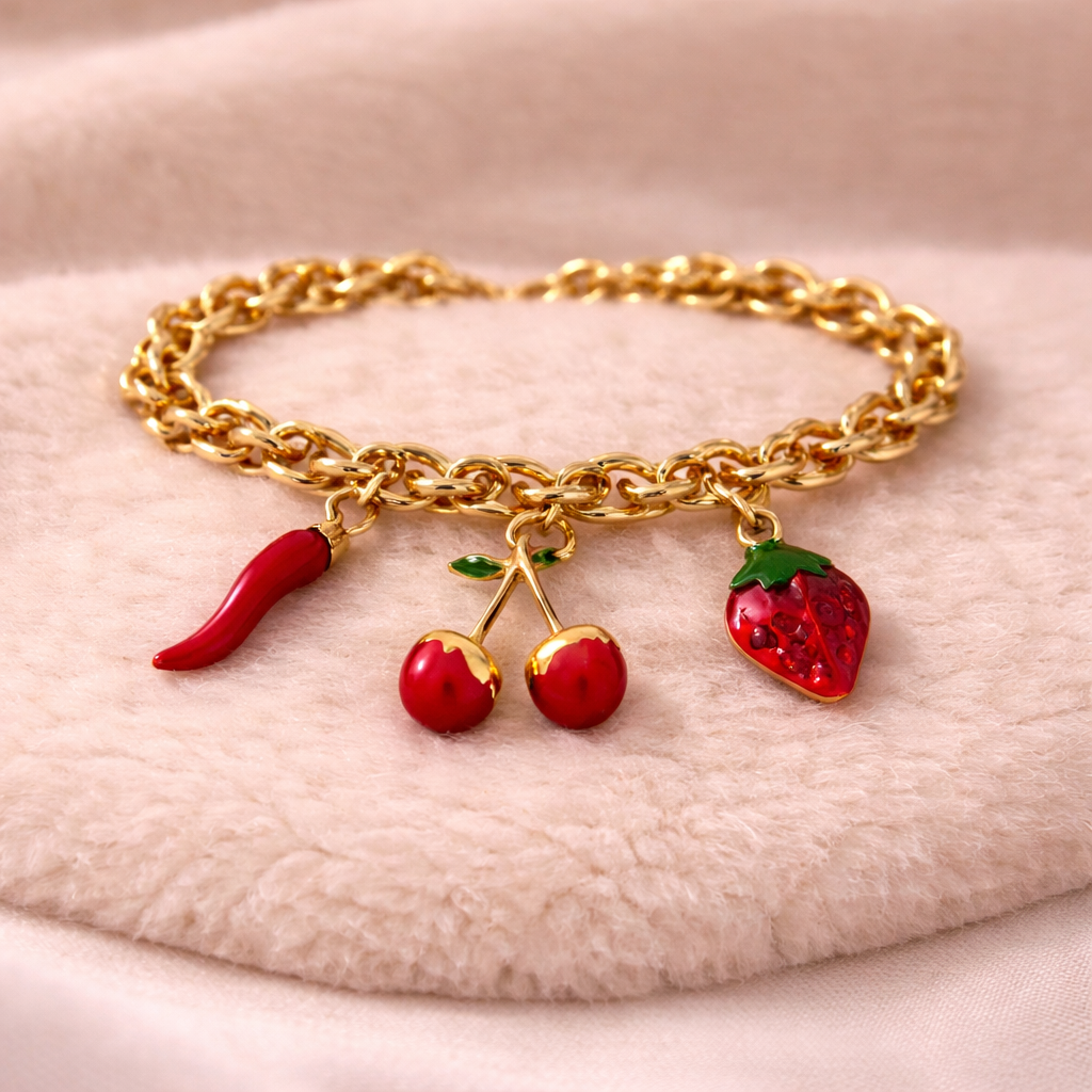Gold Cherry Charm Bracelet