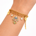 Gold Hamsa Evil Eye Charm Bracelet