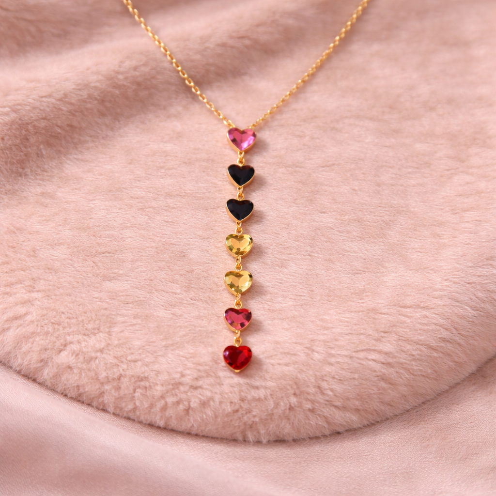 Gold Multicolor Heart Drop Necklace