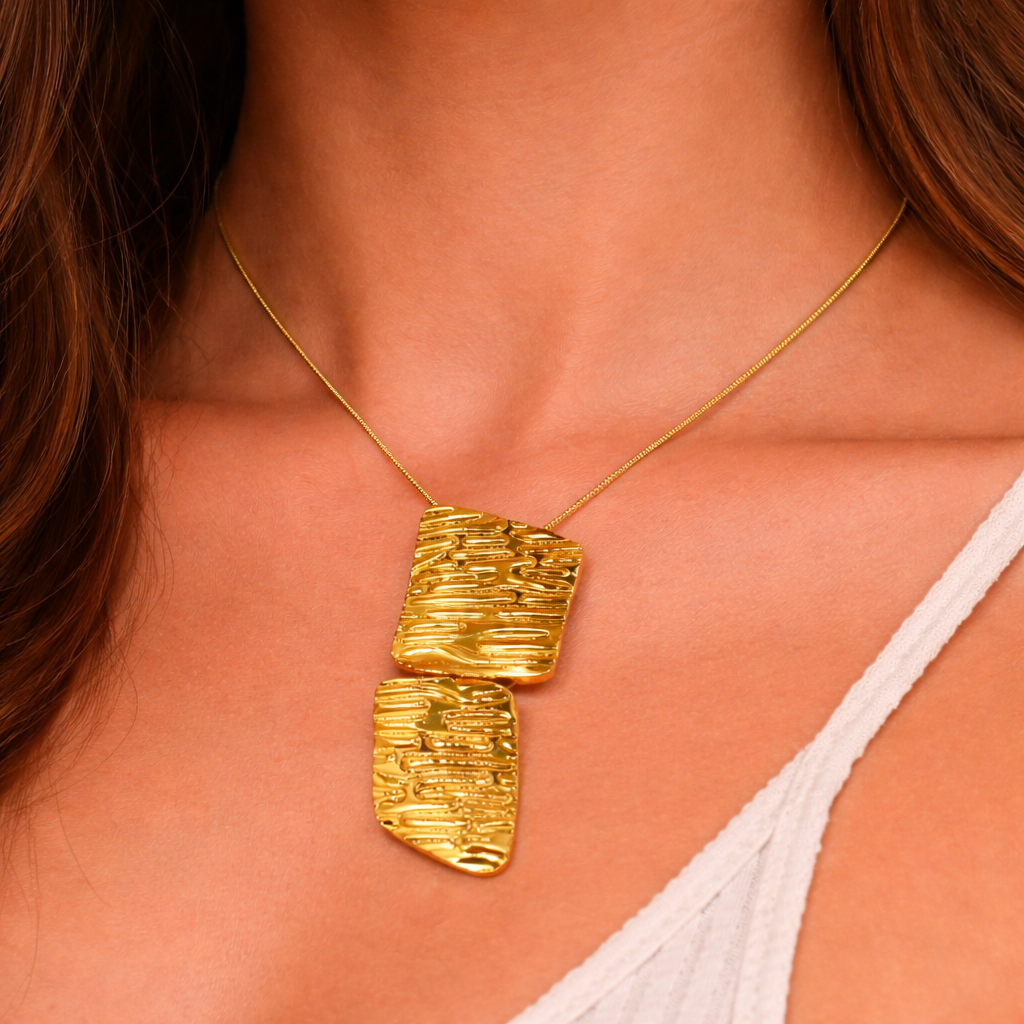 Gold Textured Statement Necklace