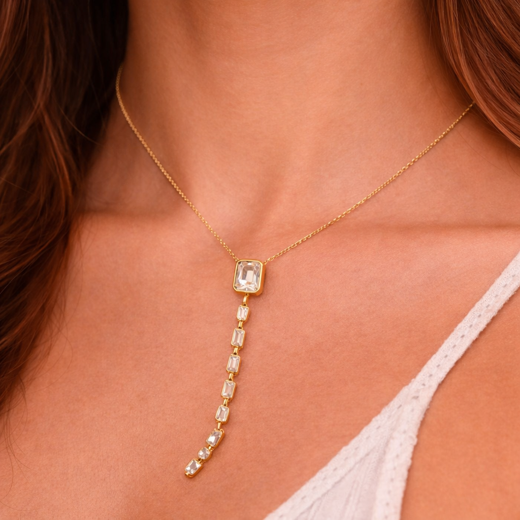 Gold Crystal Drop Necklace