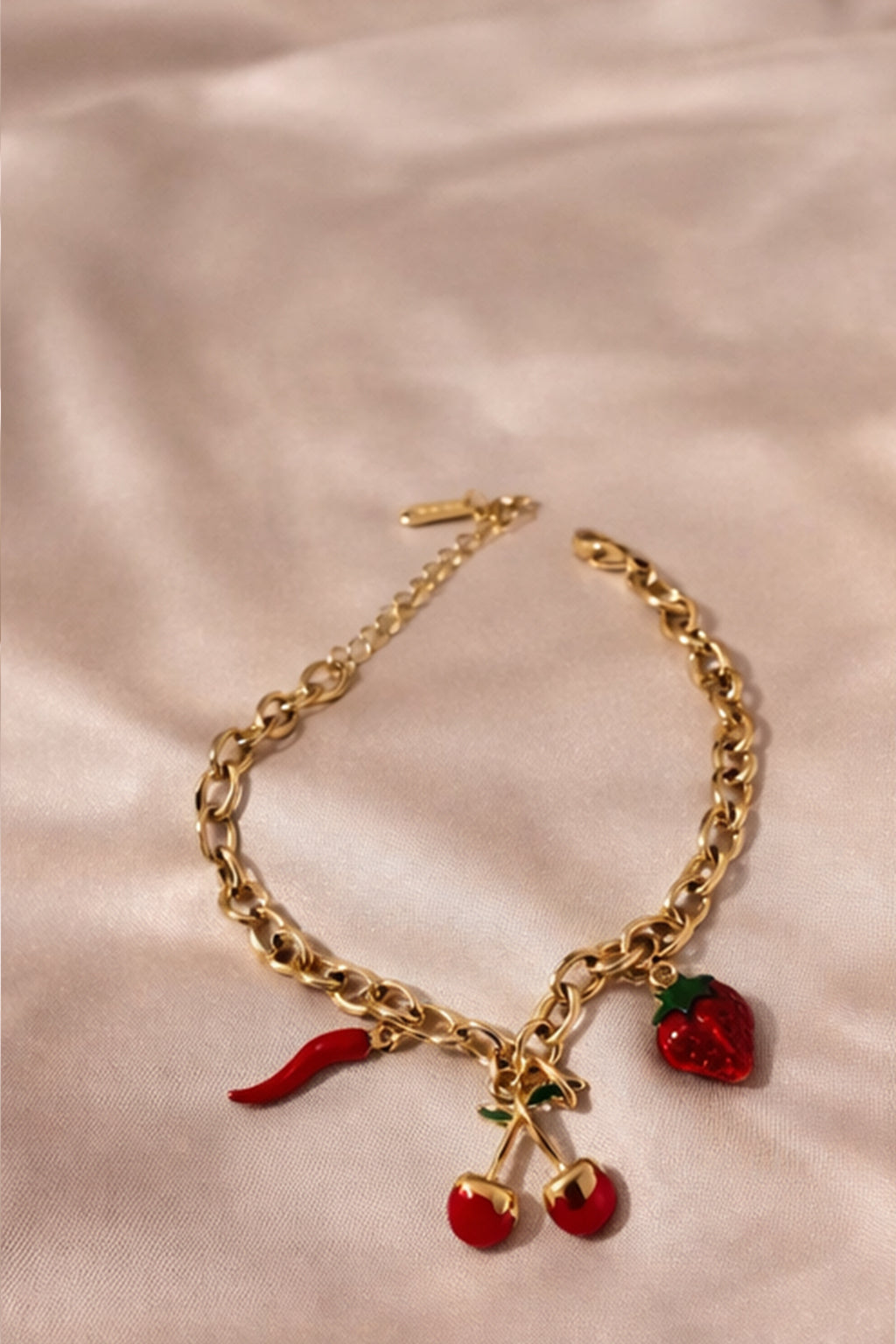 Gold Cherry Charm Bracelet