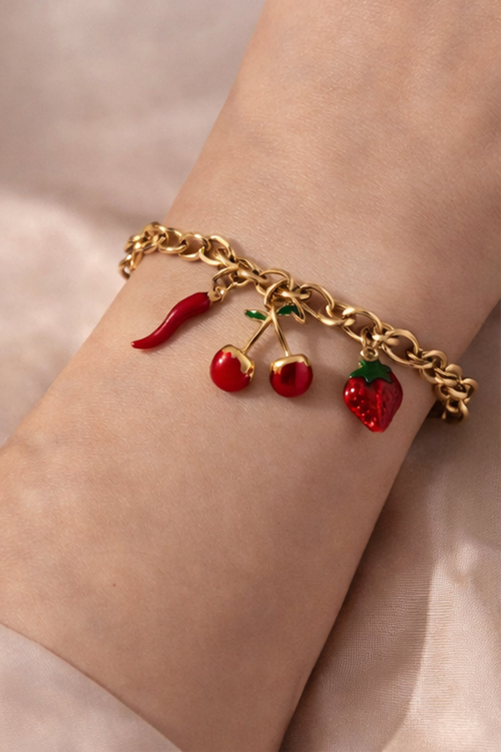Gold Cherry Charm Bracelet