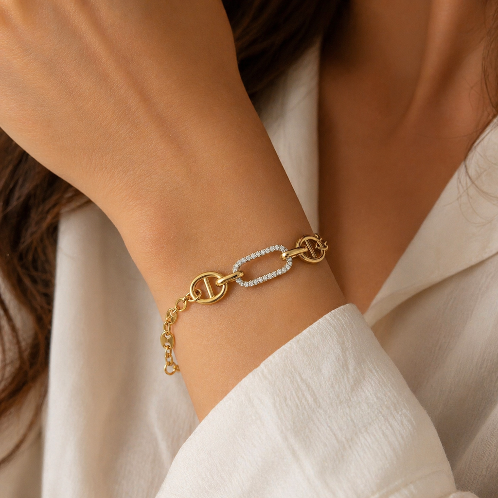 Mixed Link Bracelet with Crystal Accent