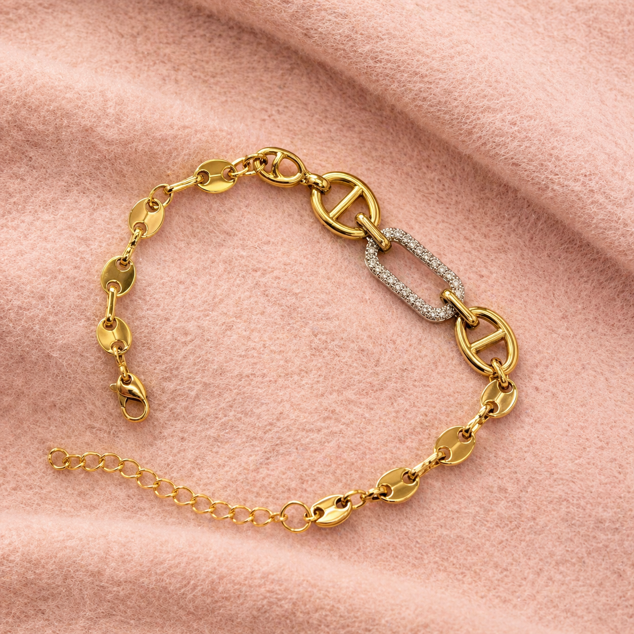 Mixed Link Bracelet with Crystal Accent