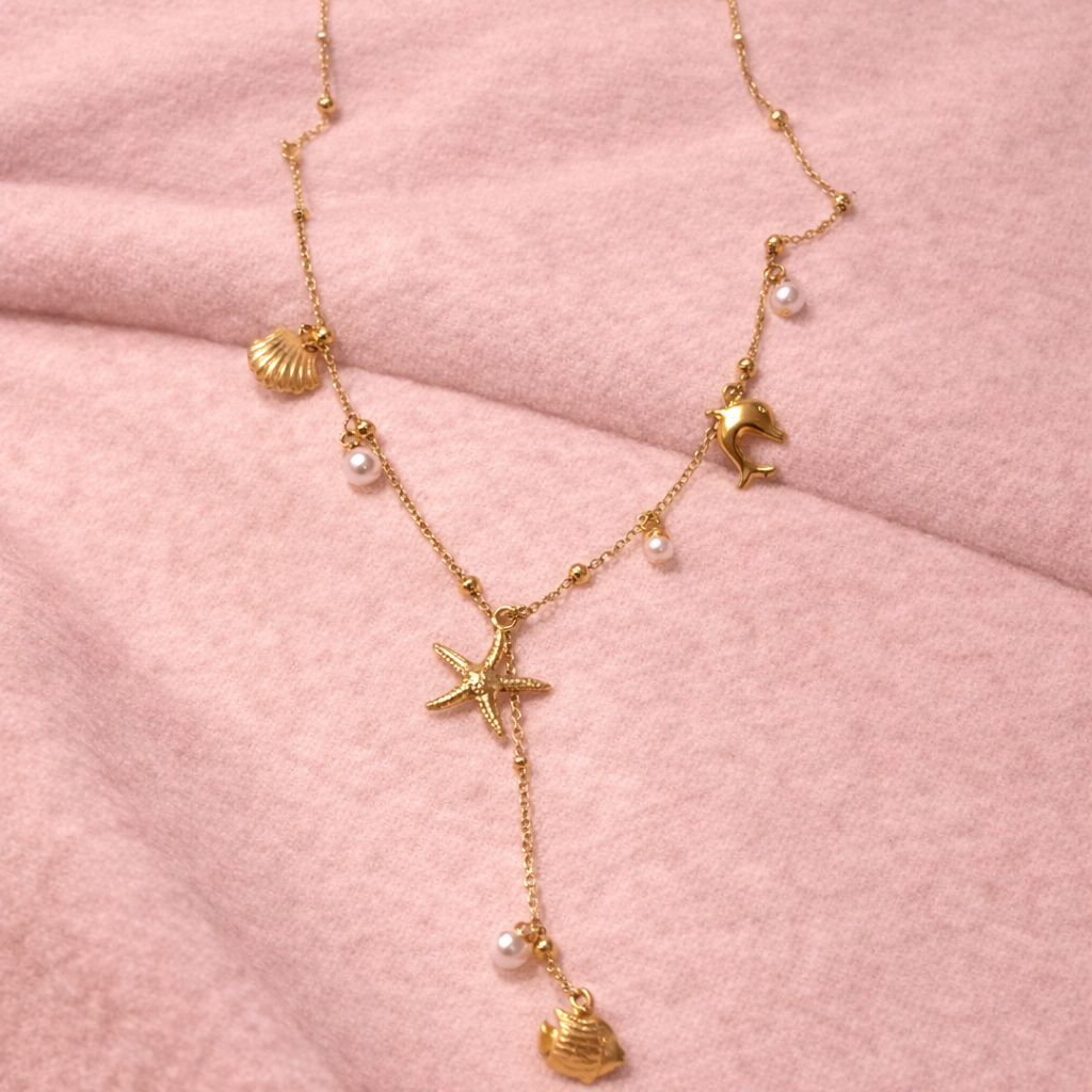 Gold Ocean Charm Necklace