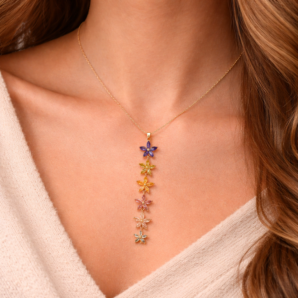 Gold Multicolor Flower Drop Necklace