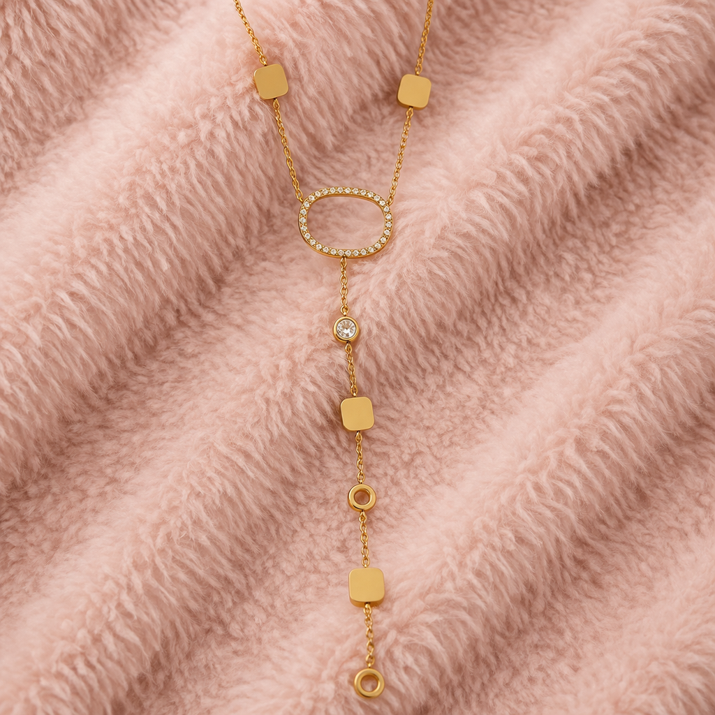 Gold Oval Crystal Drop Necklace