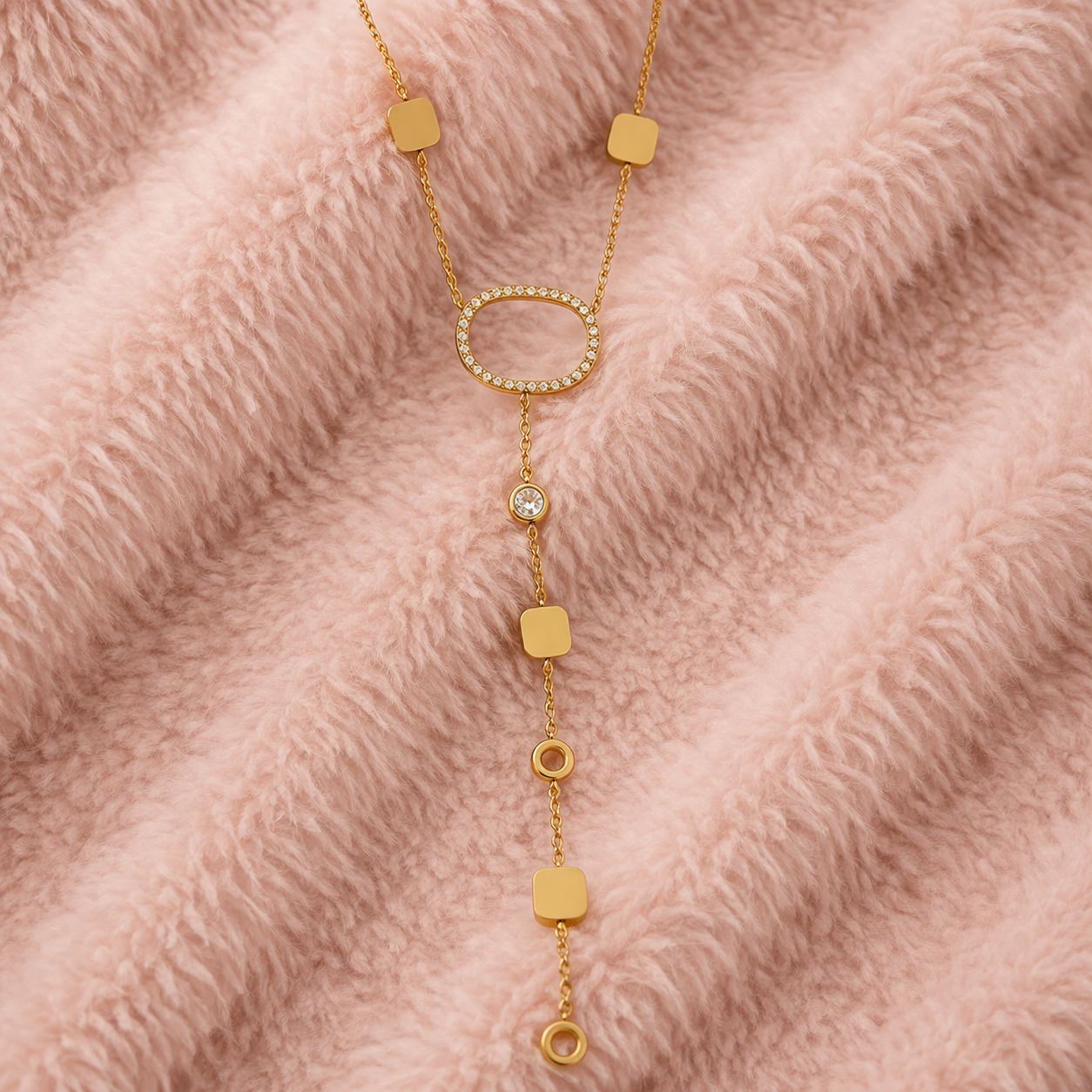 Gold Oval Crystal Drop Necklace