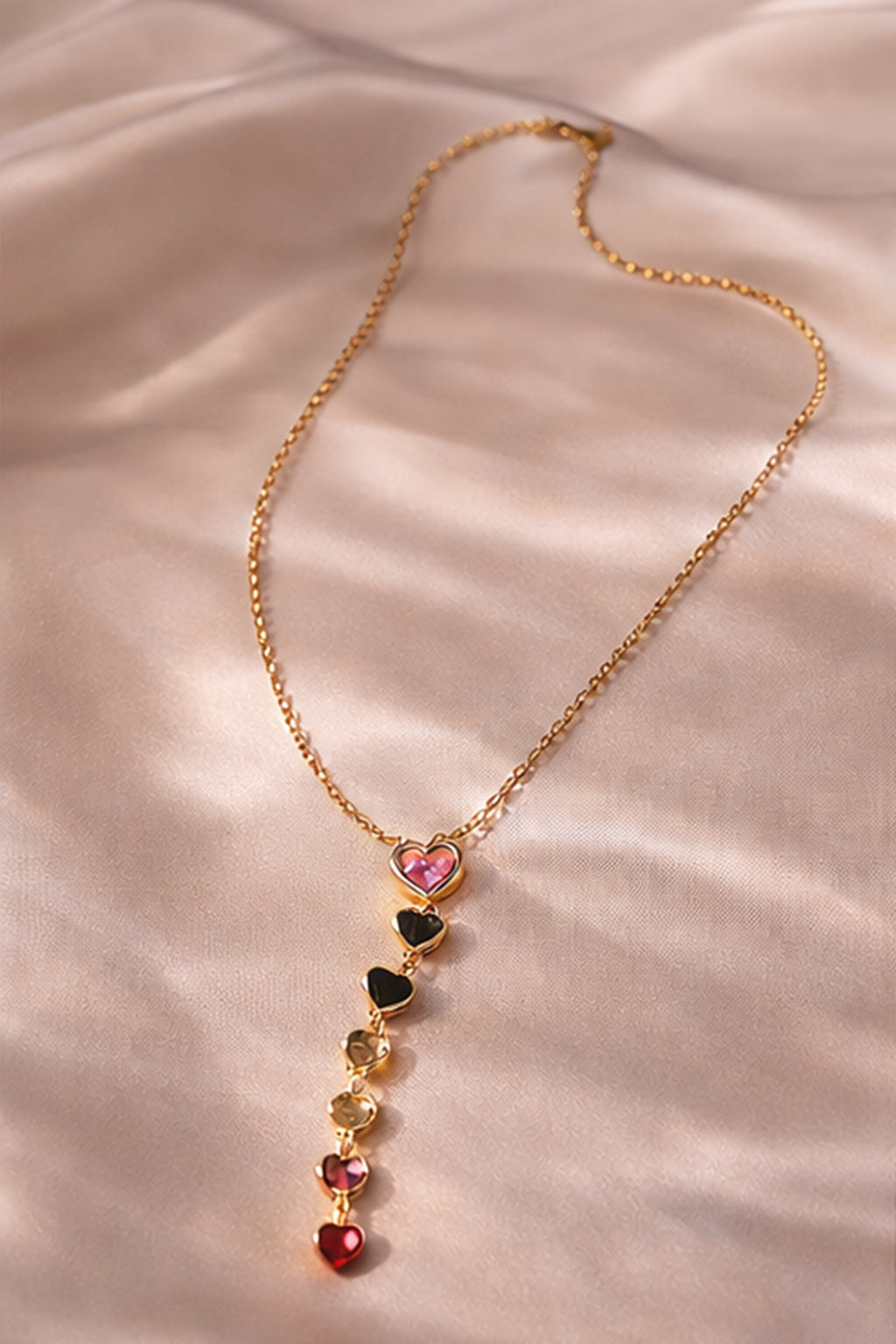 Gold Multicolor Heart Drop Necklace