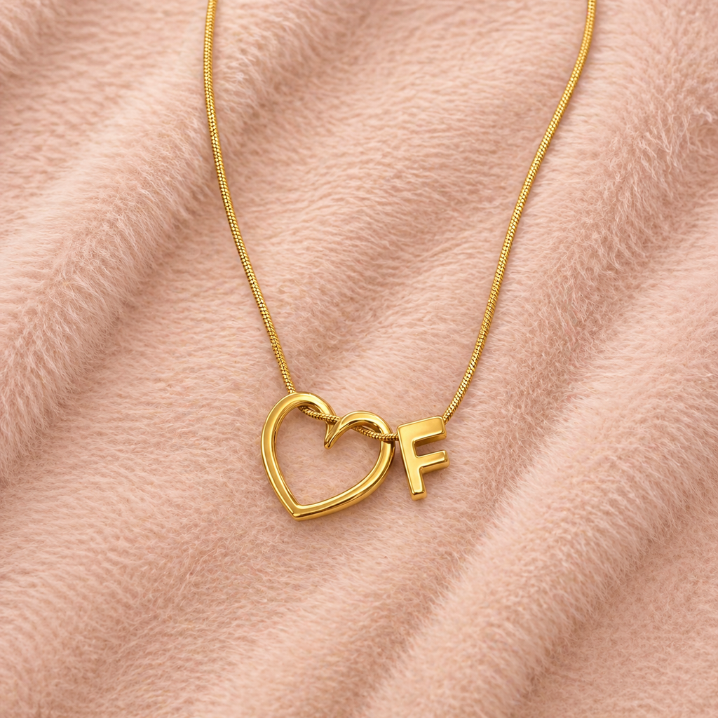 Gold Heart Initial "F" Necklace