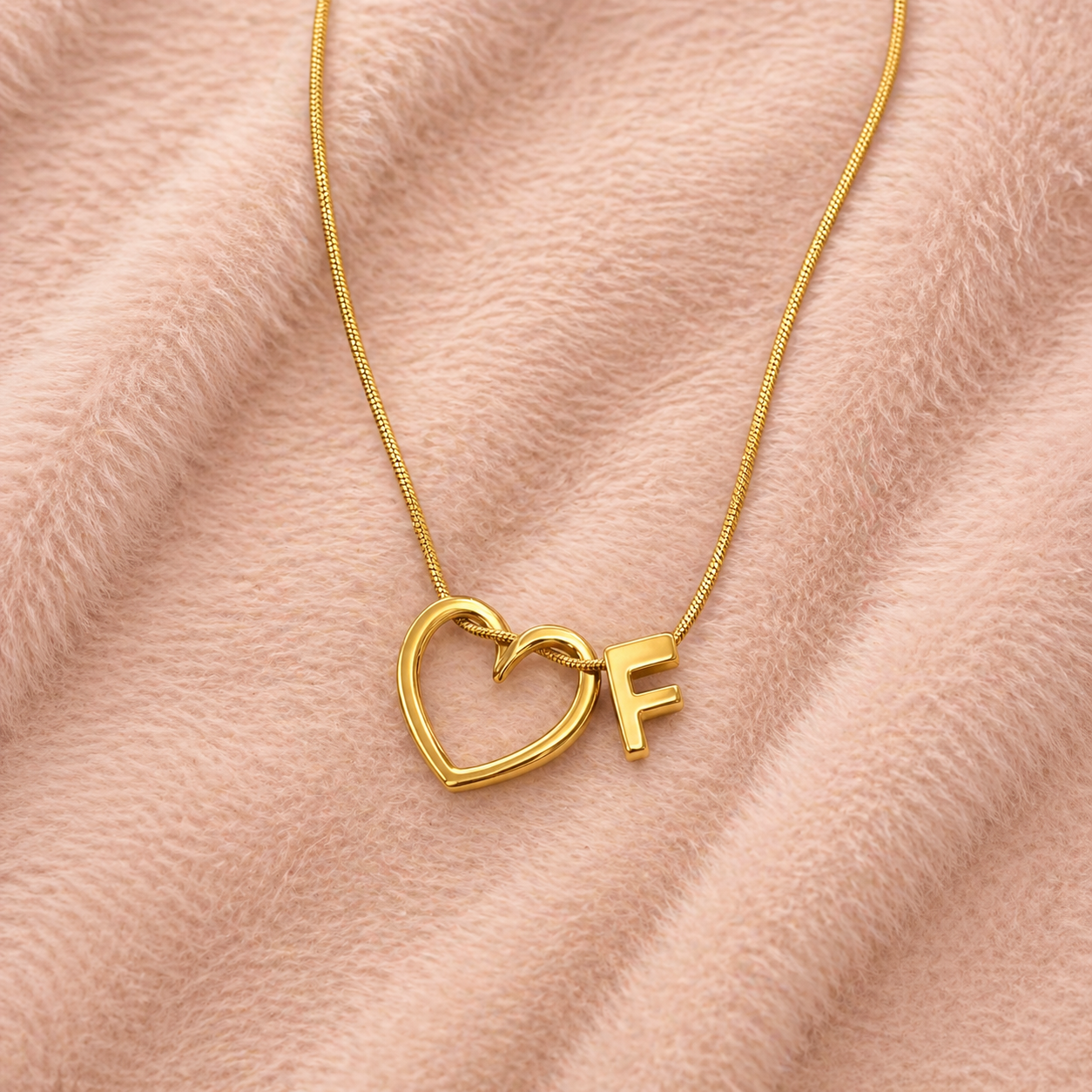 Gold Heart Initial "F" Necklace