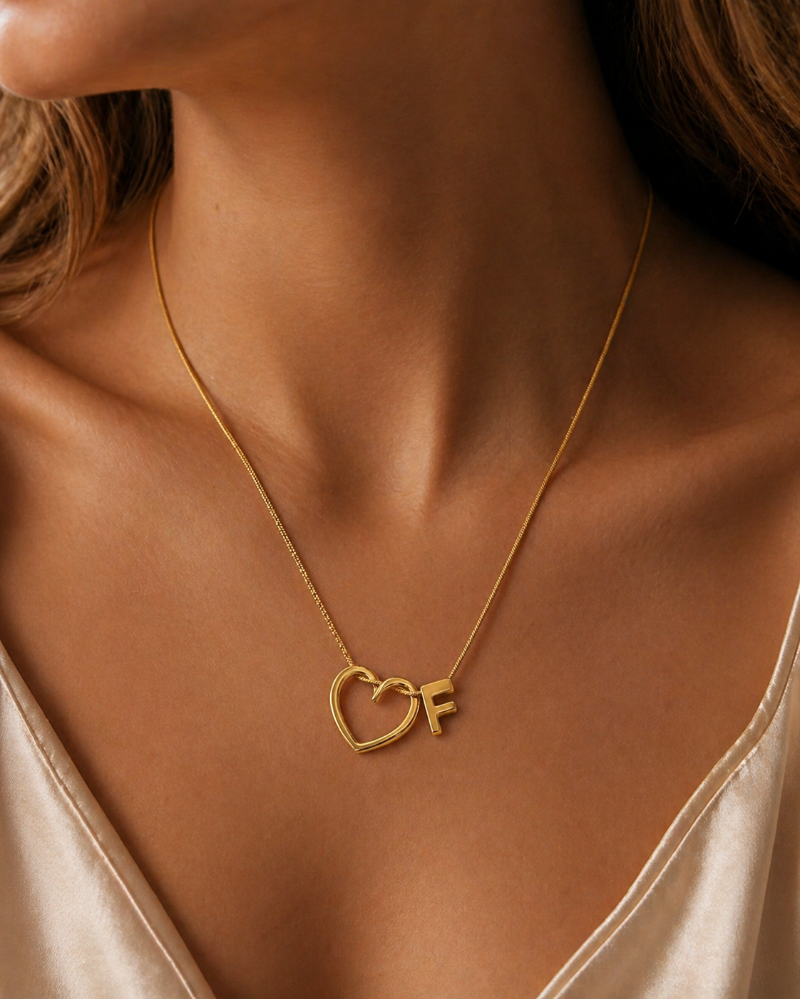 Gold Heart Initial "F" Necklace