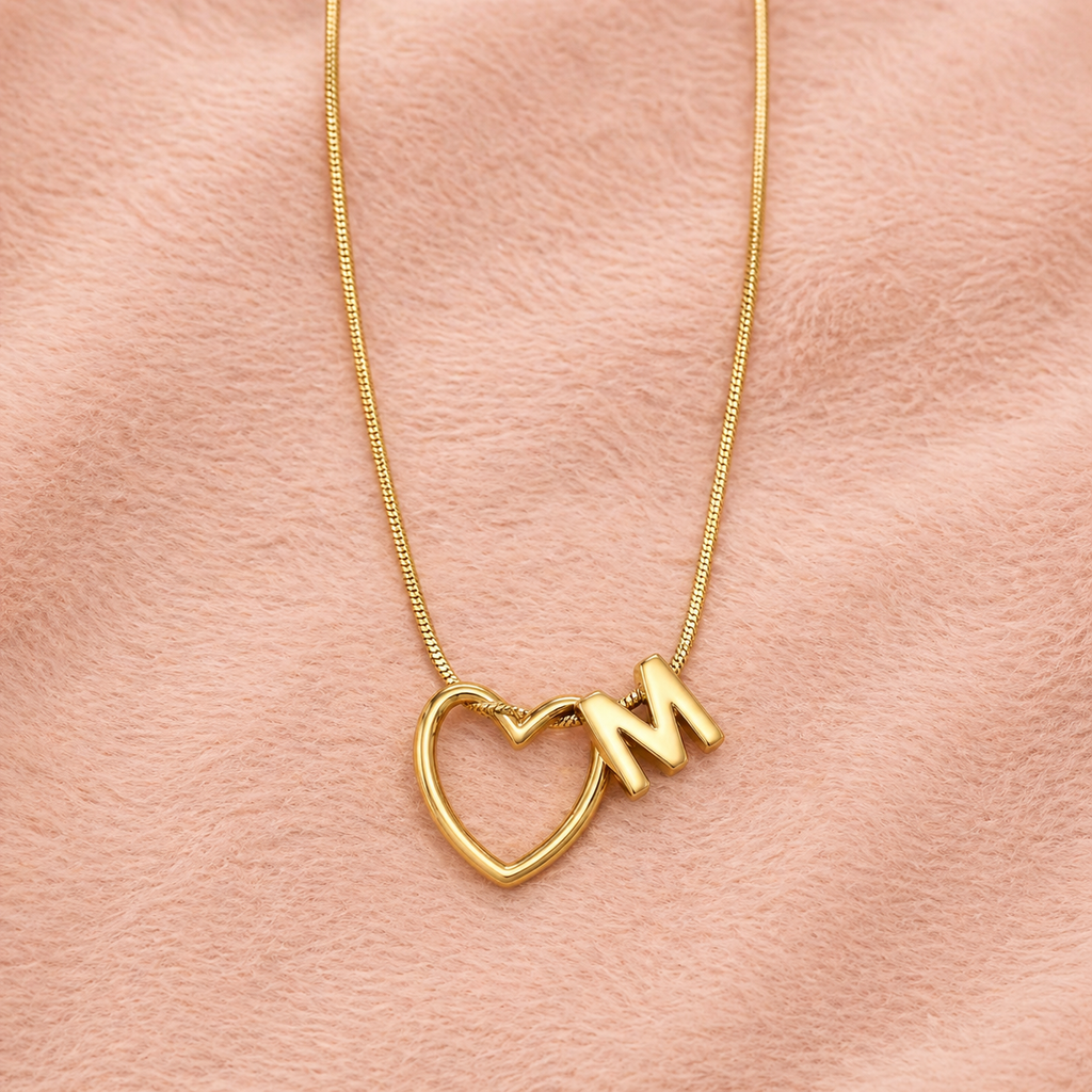 Gold Heart Initial "M" Necklace
