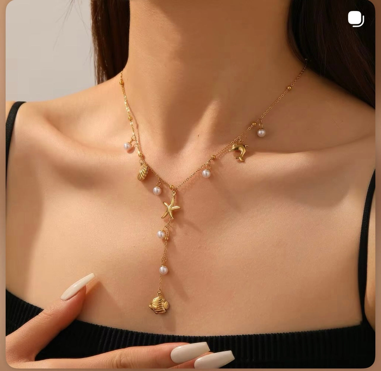 Gold Ocean Charm Necklace