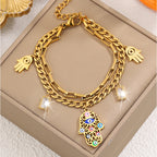 Gold Hamsa Evil Eye Charm Bracelet
