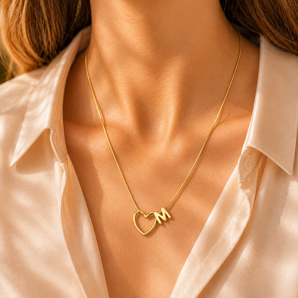 Gold Heart Initial "M" Necklace