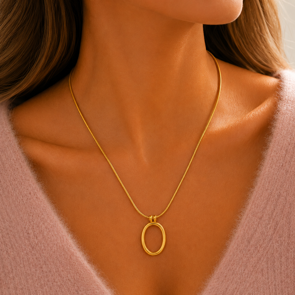 Gold Oval Pendant Necklace