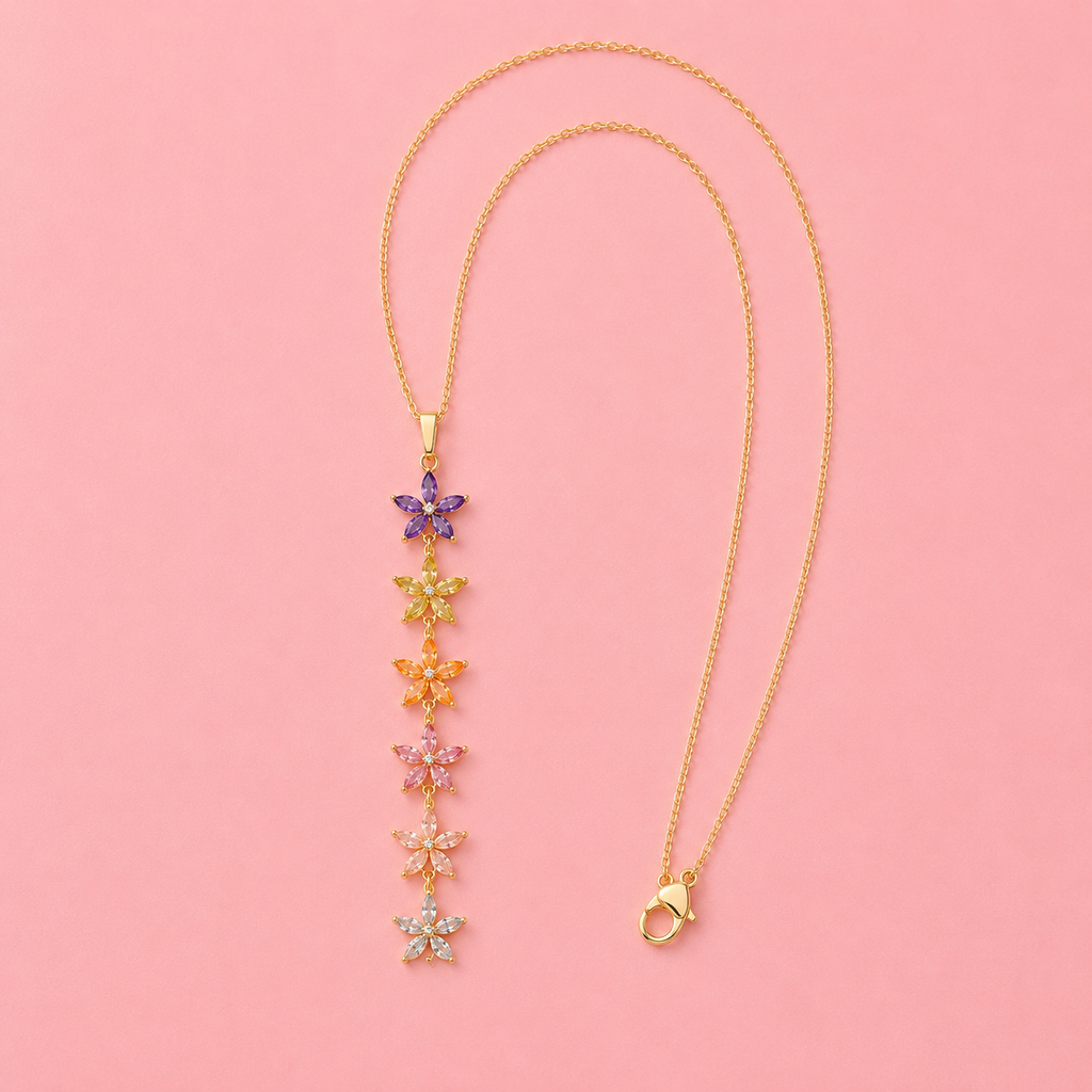 Gold Multicolor Flower Drop Necklace