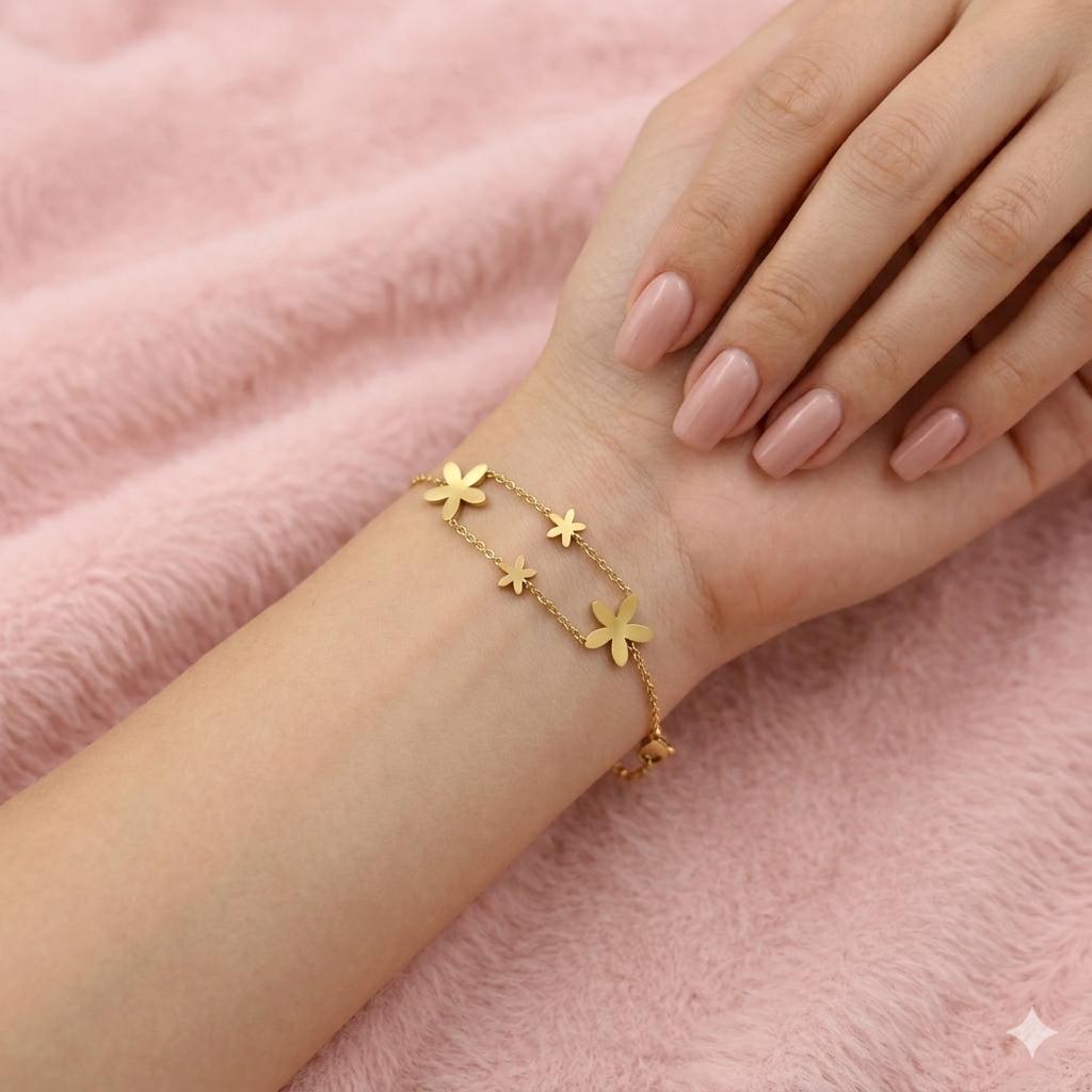 Gold Floral Chain Bracelet
