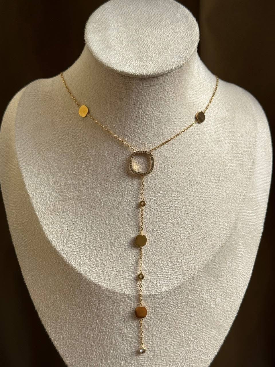 Gold Oval Crystal Drop Necklace