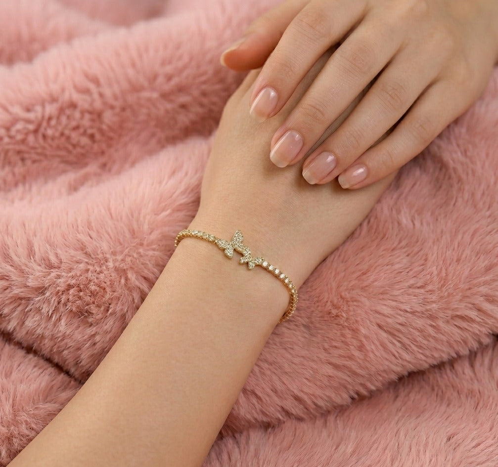 Gold Butterfly Crystal Tennis Bracelet